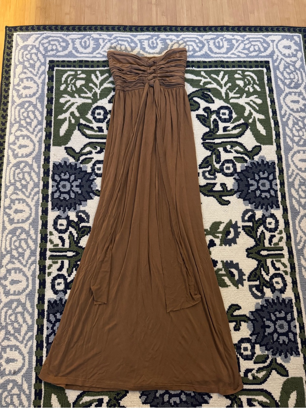 mahina Strapless Brown Maxi Dress with Ruched Bodice
